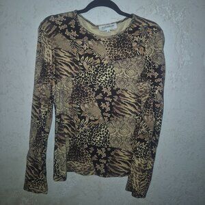 Jones New York Sport, Patchwork Pattern Stretchy Shirt, Active Wear Size M